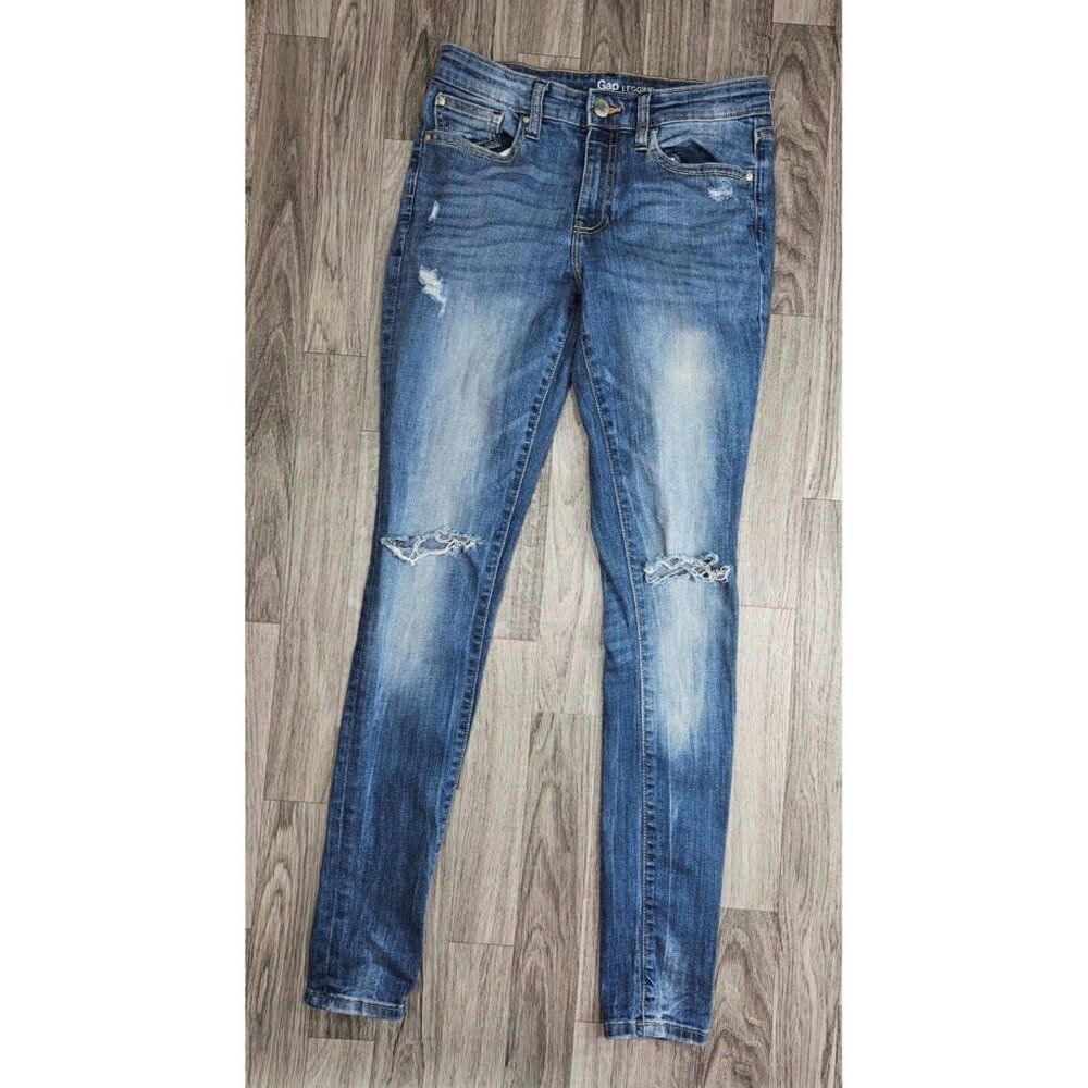 Gap Womens Size 2 / 26 A Skinny Distressed Whiskered Blue Denim Leggings Jeans
